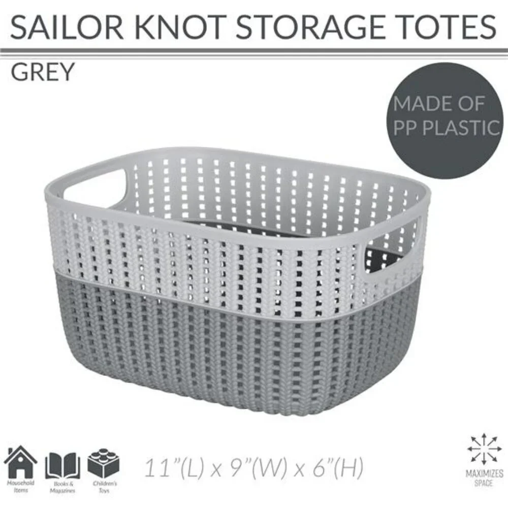 Plastic Storage Basket Bin Grey Medium Closet Bathroom Organizer with Handles